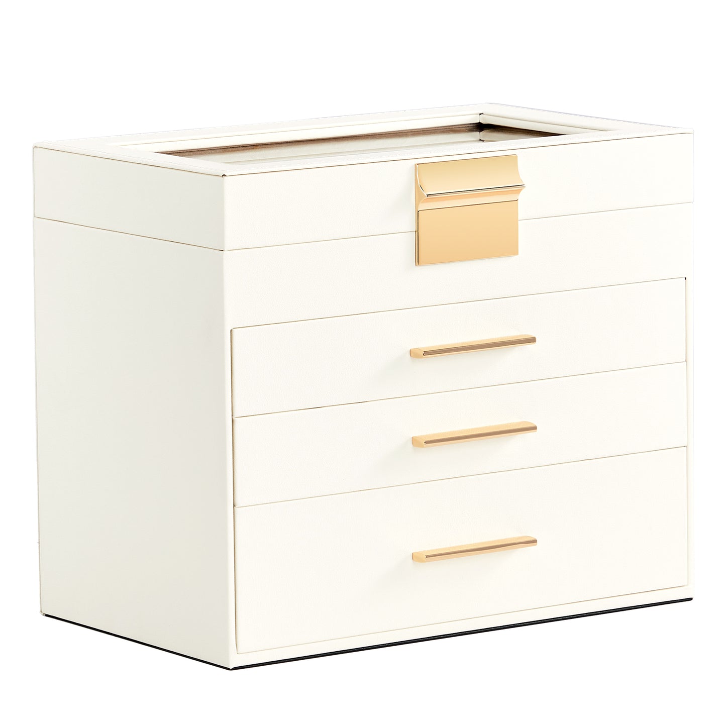 Deluxe 2-Drawer Jewelry Box with Clear Top View – White & Pink Velvet Storage Case