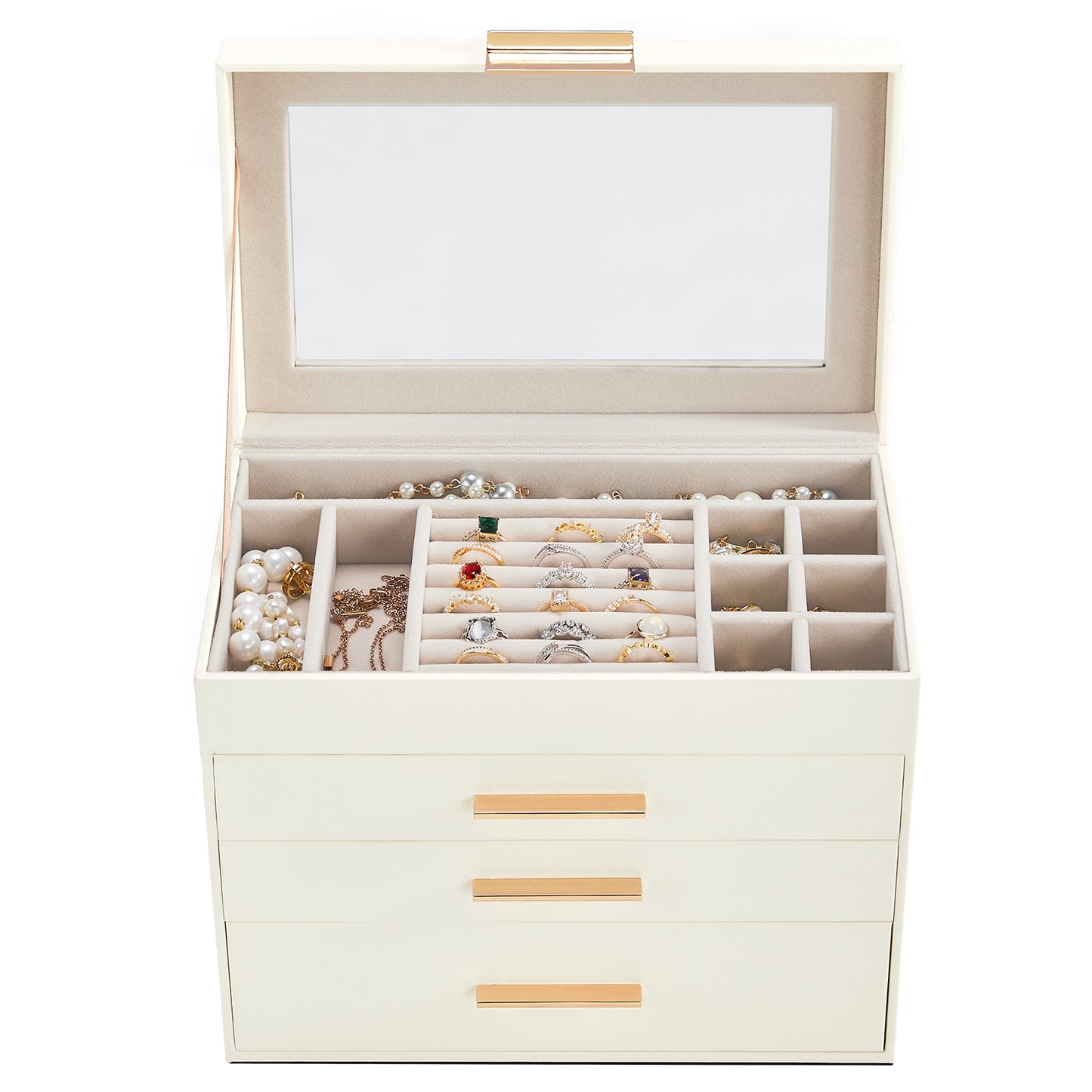 Deluxe 2-Drawer Jewelry Box with Clear Top View – White & Pink Velvet Storage Case