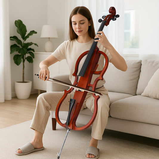 Full Size 4/4 Electric Style Cello with Case Bow Rosin Earphone Connecting line Natural