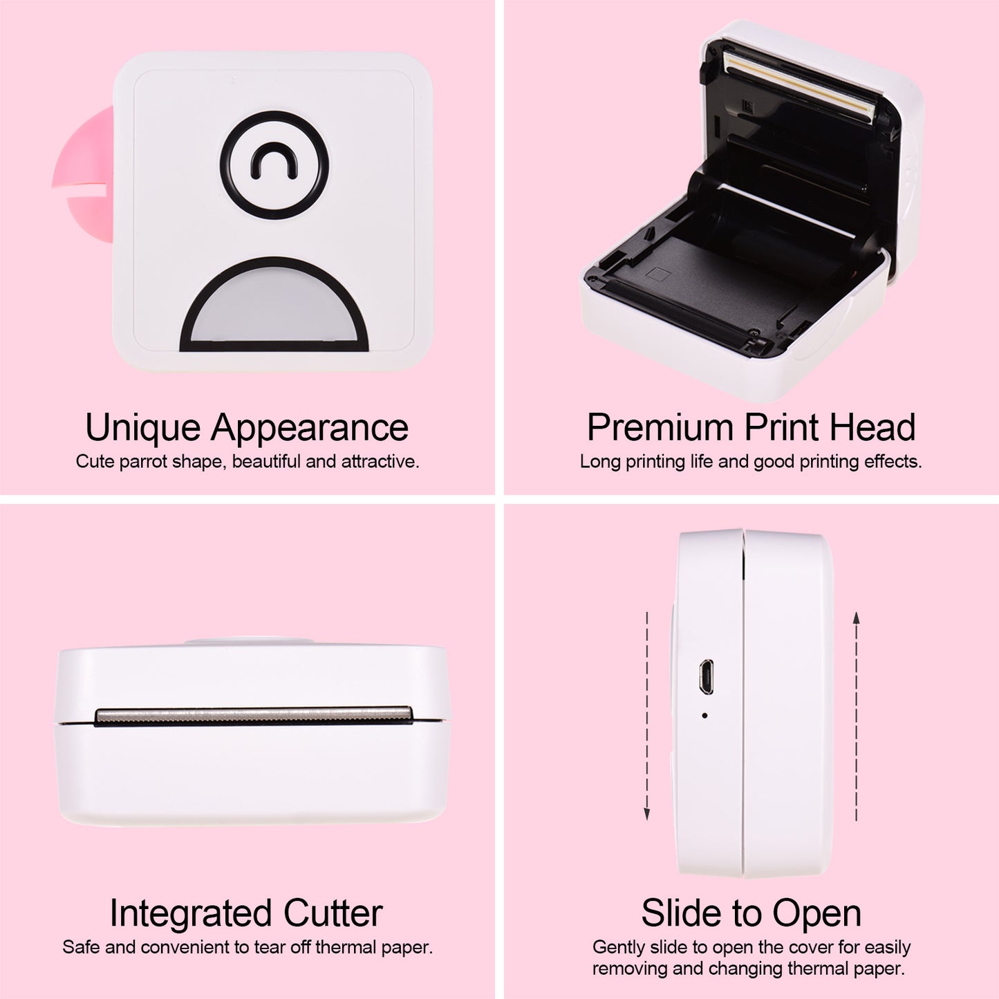 Wireless Mobile Printer 203DPI Bluetooth Connection for Journal Crafts Travel Photos for Mobile Phone with 1 Roll Paper 57*30mm Pink