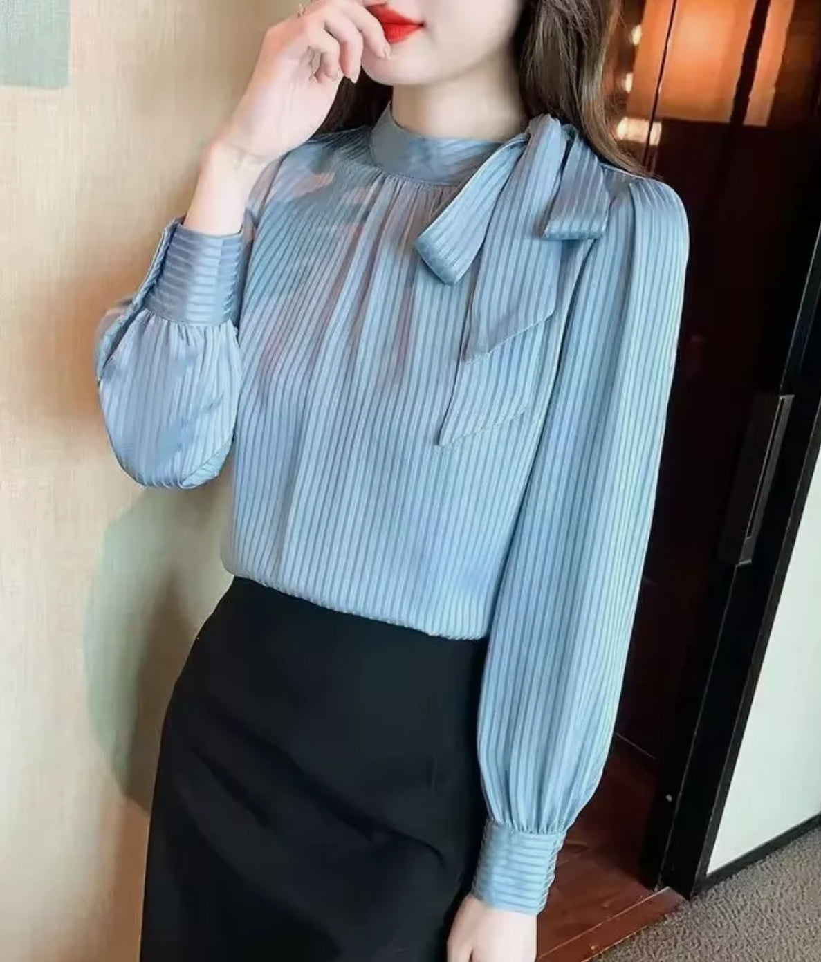 Striped Blouse Spring Autumn Long Sleeve Chiffon Korean Shirt Top Women Clothing