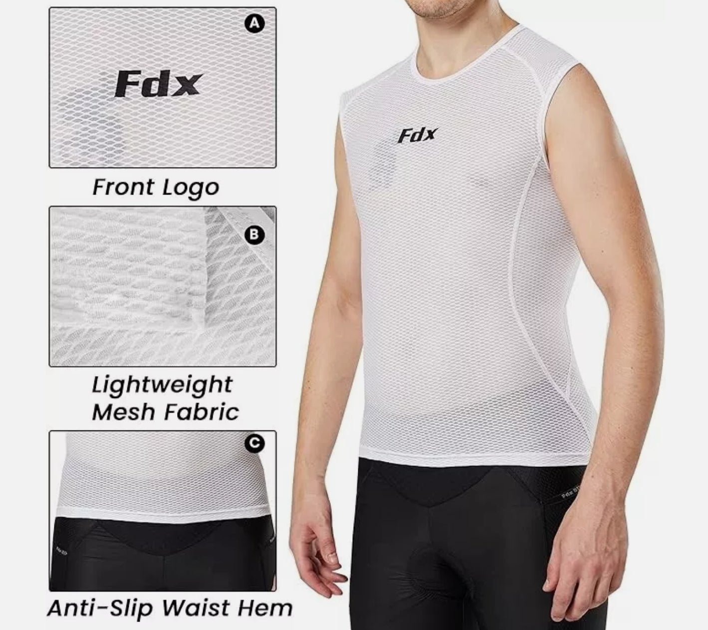 FDX Mens Sleeveless Cool Mesh Base Layer Lightweight Running fitness Cycling Top