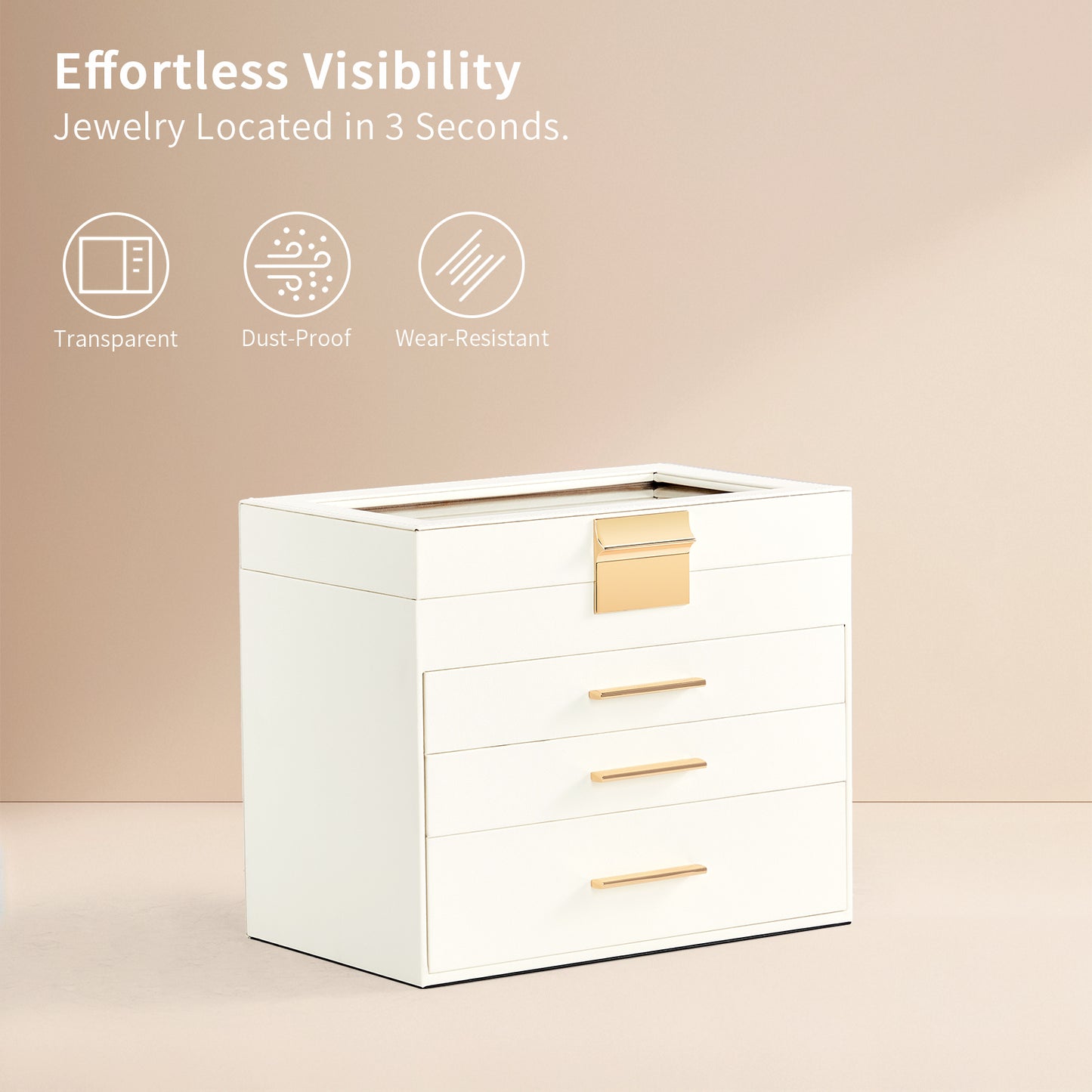 Deluxe 2-Drawer Jewelry Box with Clear Top View – White & Pink Velvet Storage Case