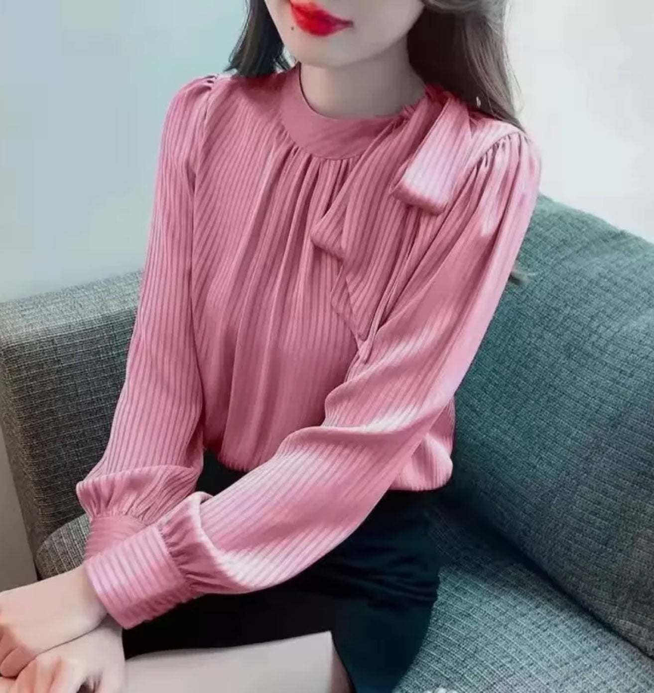 Striped Blouse Spring Autumn Long Sleeve Chiffon Korean Shirt Top Women Clothing