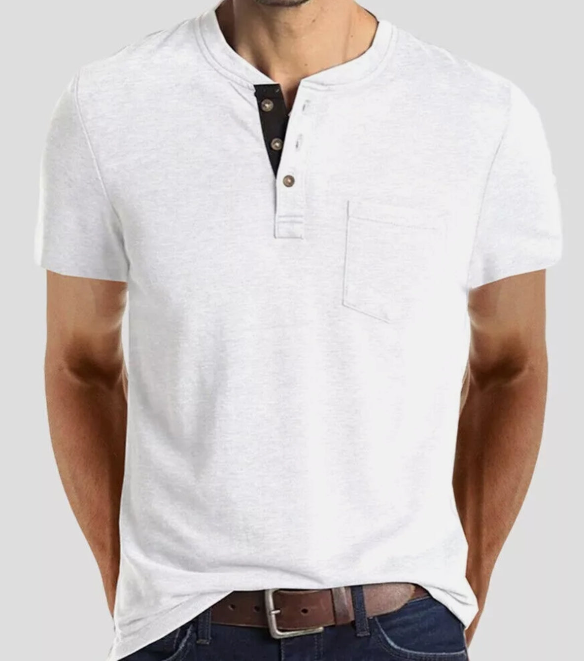 Men Short Sleeve V Neck Casual Button  Solid Tee Shirt