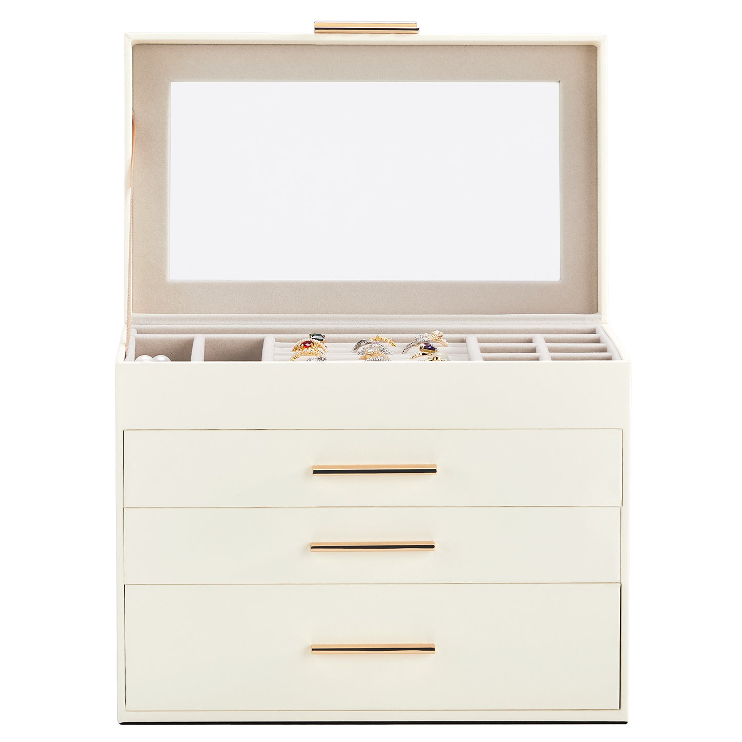 Deluxe 2-Drawer Jewelry Box with Clear Top View – White & Pink Velvet Storage Case
