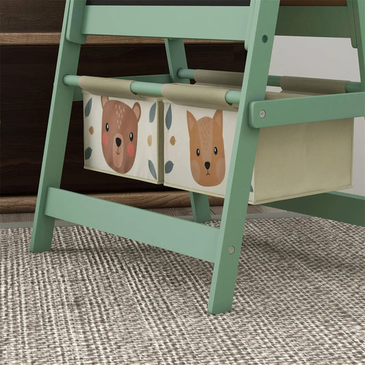 Art Easel with Paper Roll, Blackboard, Whiteboard, Storage, Green