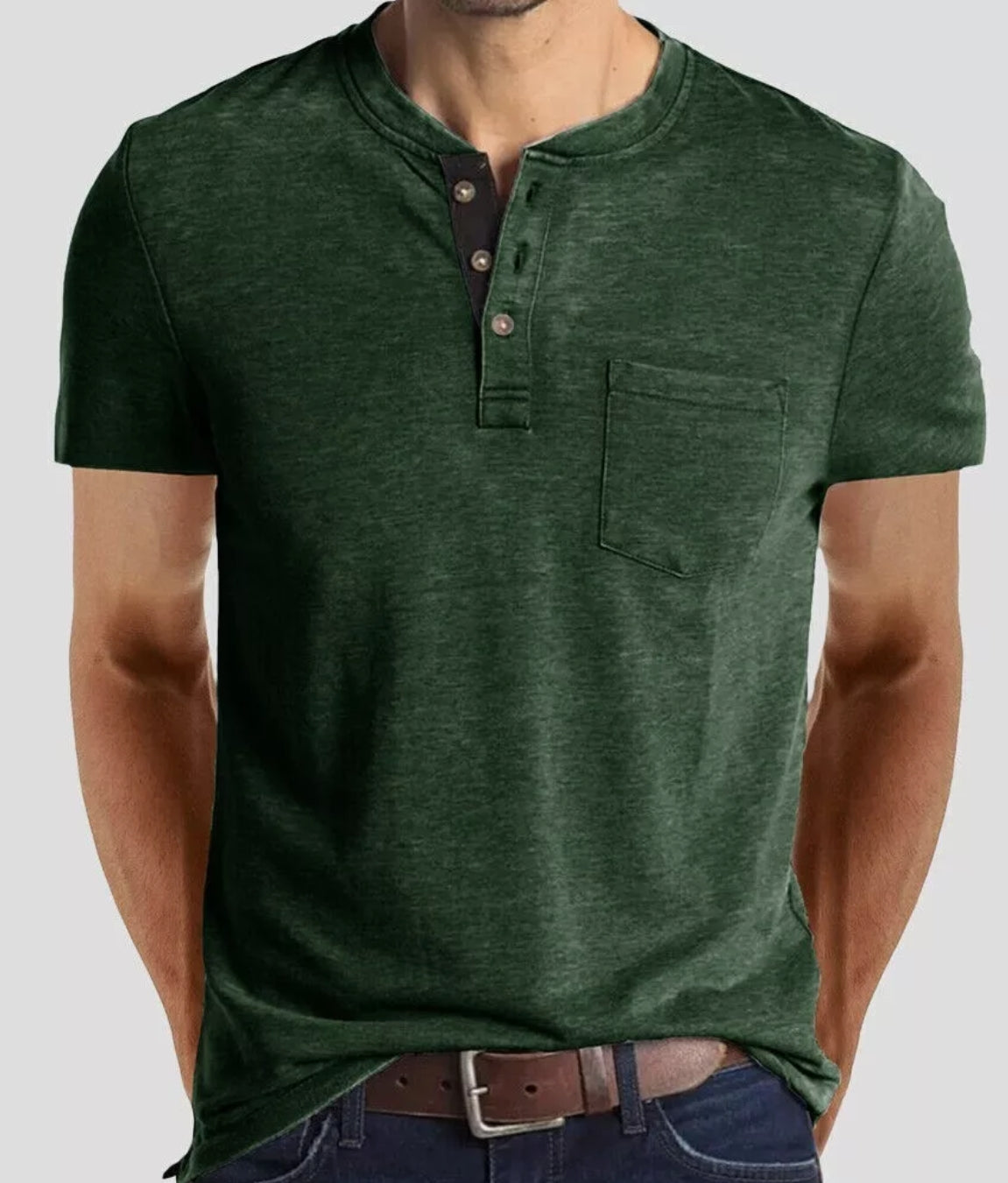 Men Short Sleeve V Neck Casual Button  Solid Tee Shirt