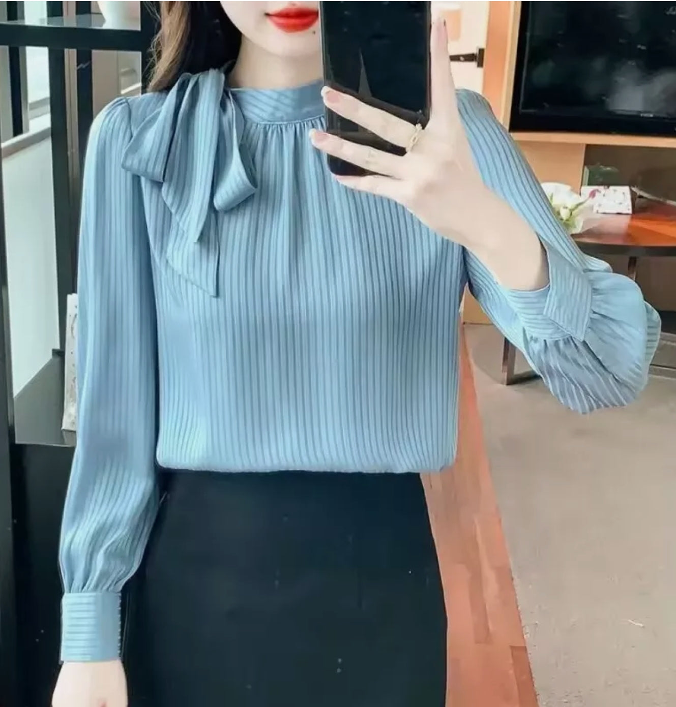 Striped Blouse Spring Autumn Long Sleeve Chiffon Korean Shirt Top Women Clothing