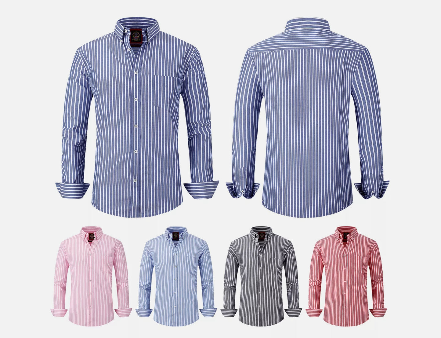 Mens Oxford Stripe Shirt Button Down Collar Office or Casual