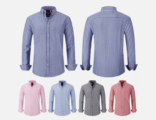 Mens Oxford Stripe Shirt Button Down Collar Office or Casual