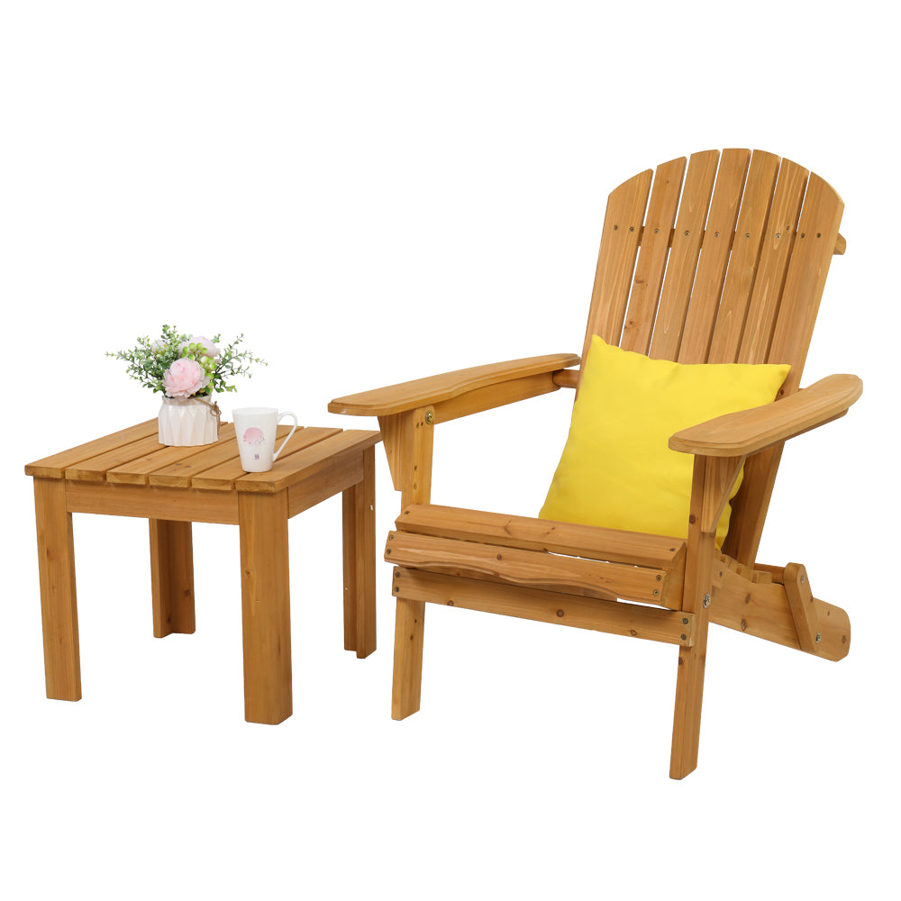 Folding Wooden Adirondack Lounger Chair with Natural Finish