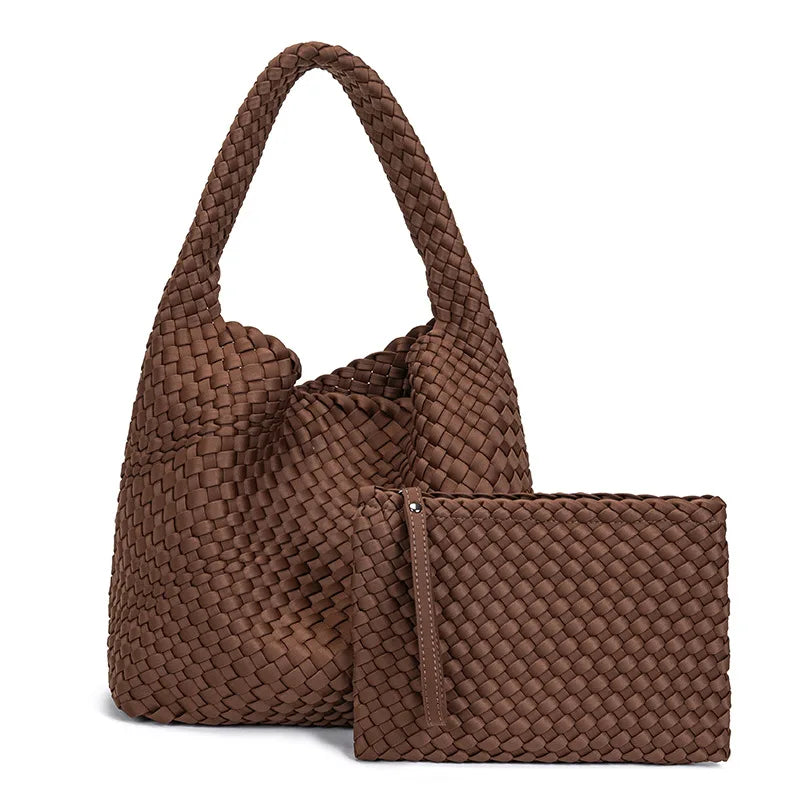 New Neoprene Leather Woven Underarm Bag Pure Hand-woven Bags Basket Design Large Capacity Shoulder Bag Commuter Classic Handbag