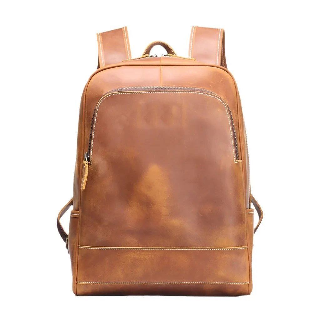 Vintage Men's Crazy Horse Leather Backpack Luxury Fashion Travel Backpack Large Capacity College Style Schoolbag Laptop Bag