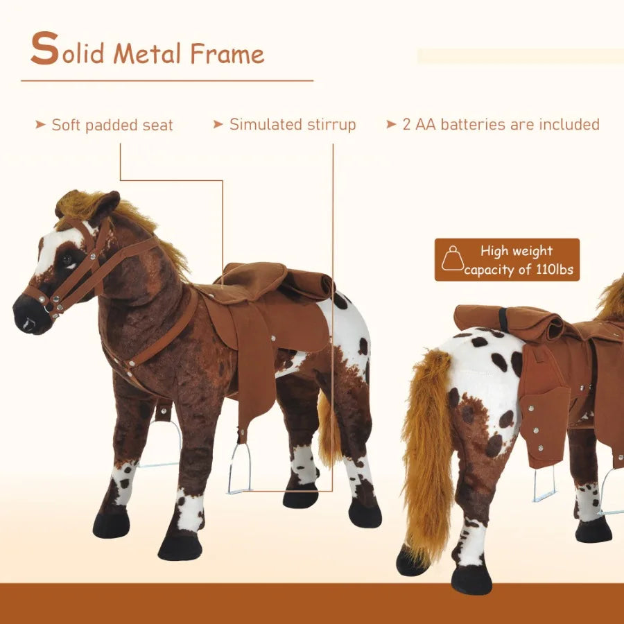 Qaba SoundMaking Ride On Horse for Toddlers 35 with Neighing and Galloping Sound Stuffed Animal Horse Toy for with Padding Soft