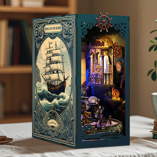 DIY Wooden Book Nook Riddle On The Seabed Bookend Figurines Miniatures Kits Handmade Bookshelf Friends Gifts Home Decor Crafts