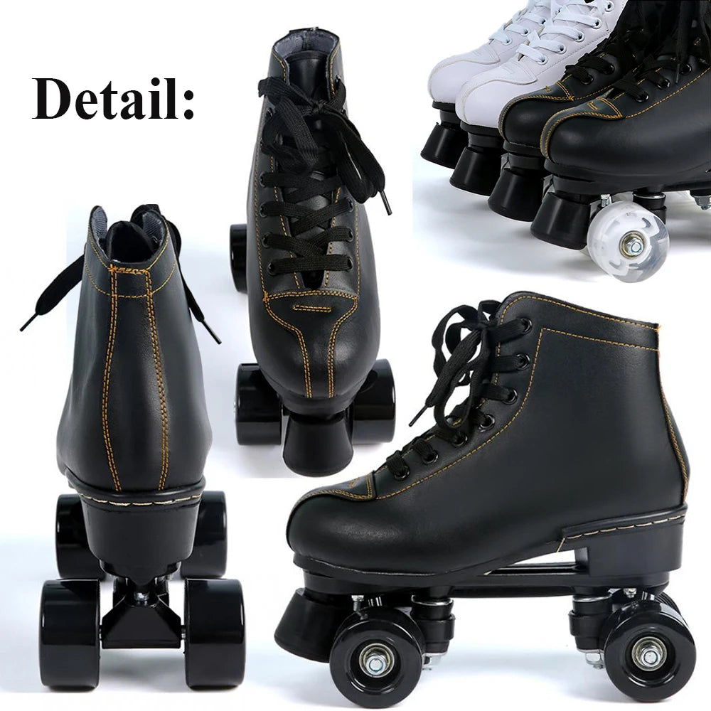 Roller Skates Shoes 4 Wheels Flash Wheel Microfiber Leather & PU Rubber Adult Men Women Unisex Sliding Quad Training Shoes 36-45