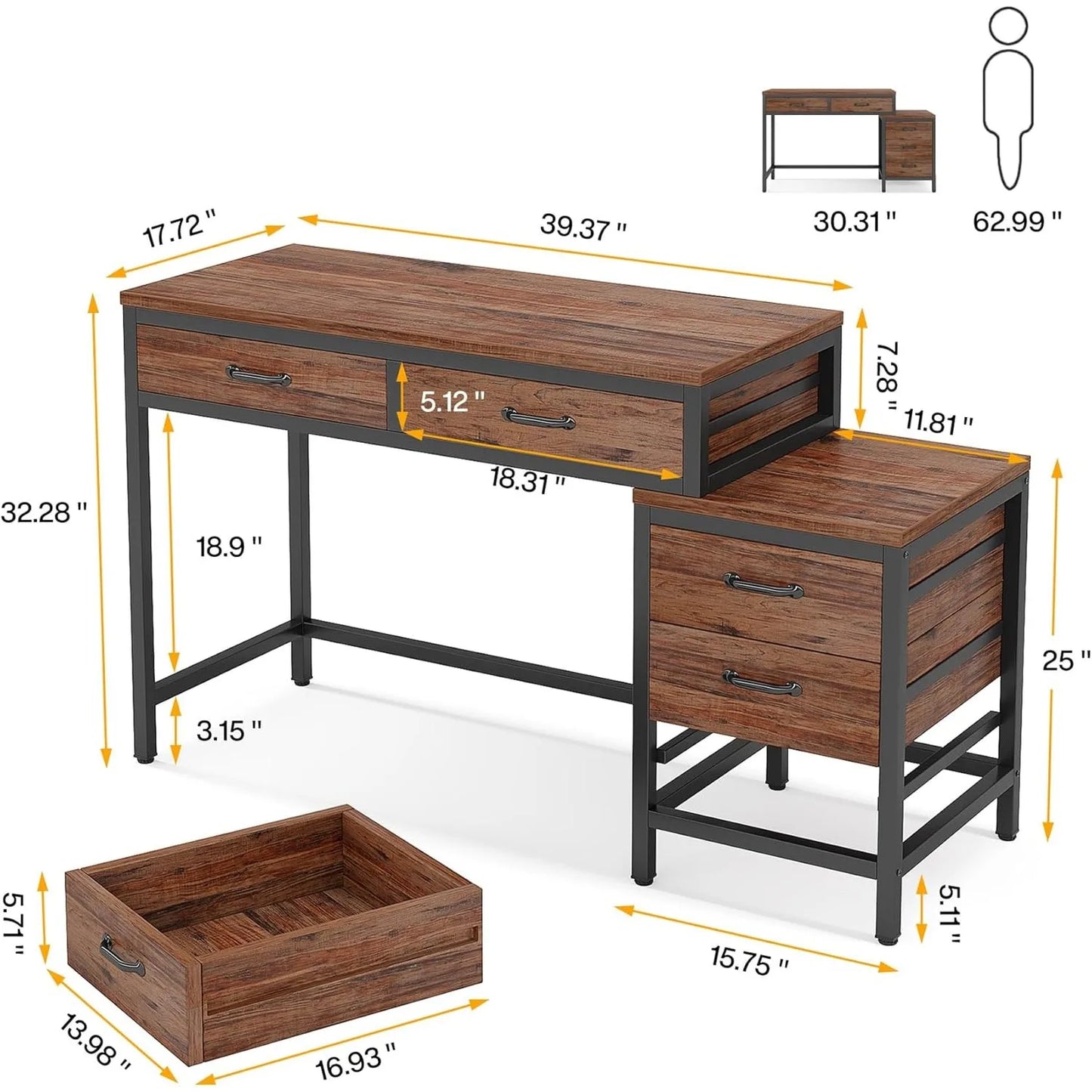 Vanity Desk with 5 Drawers, Makeup Vanity Table Dressing Table with Side 3-Drawer Chest (Without Mirror)