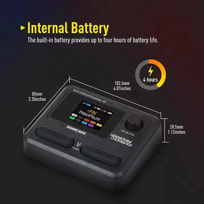 Sonicake Pocket Master Portable Electric Guitar Integrated Effect Device Pocket Bass Bluetooth Drum Machine Internal Recording