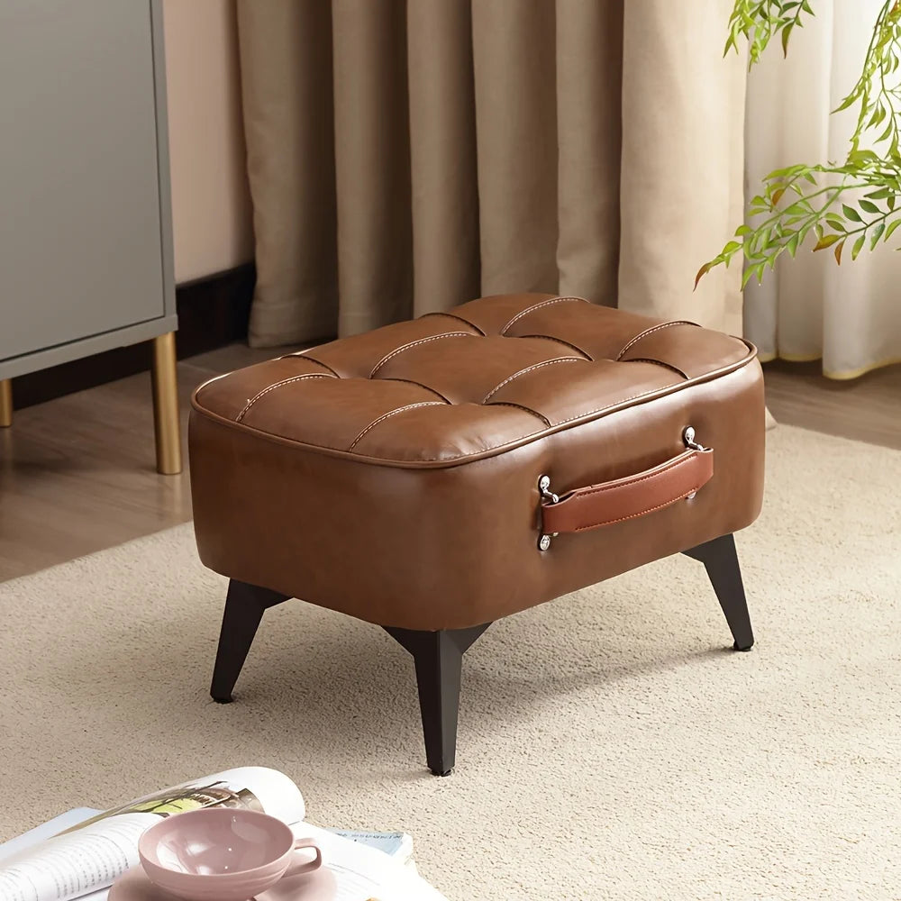 Light luxury leather square stool, leather soft bag, shoe changing stool, living room stool, sofa footstool, home decoration