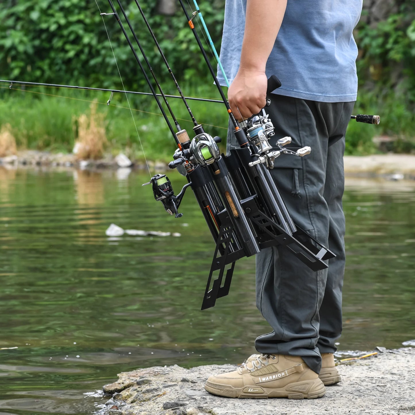 Gomexus Rod  Holder stand P6 for area Trout made of carbon lightweight Holds 6 rods foldable