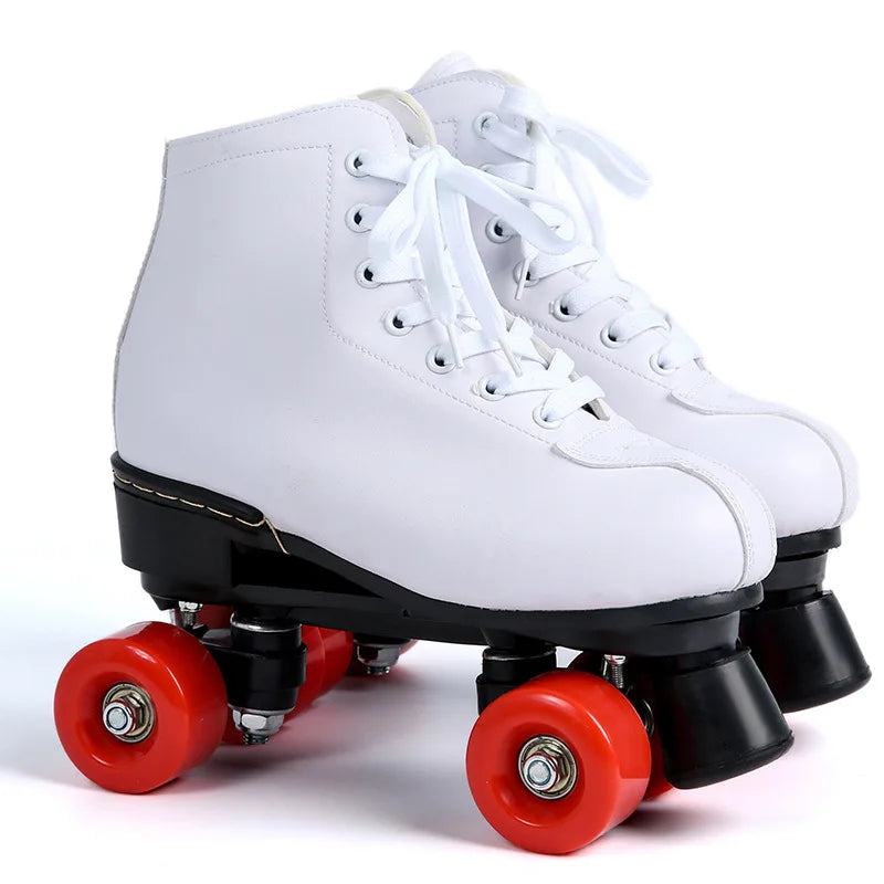 Roller Skates Shoes 4 Wheels Flash Wheel Microfiber Leather & PU Rubber Adult Men Women Unisex Sliding Quad Training Shoes 36-45
