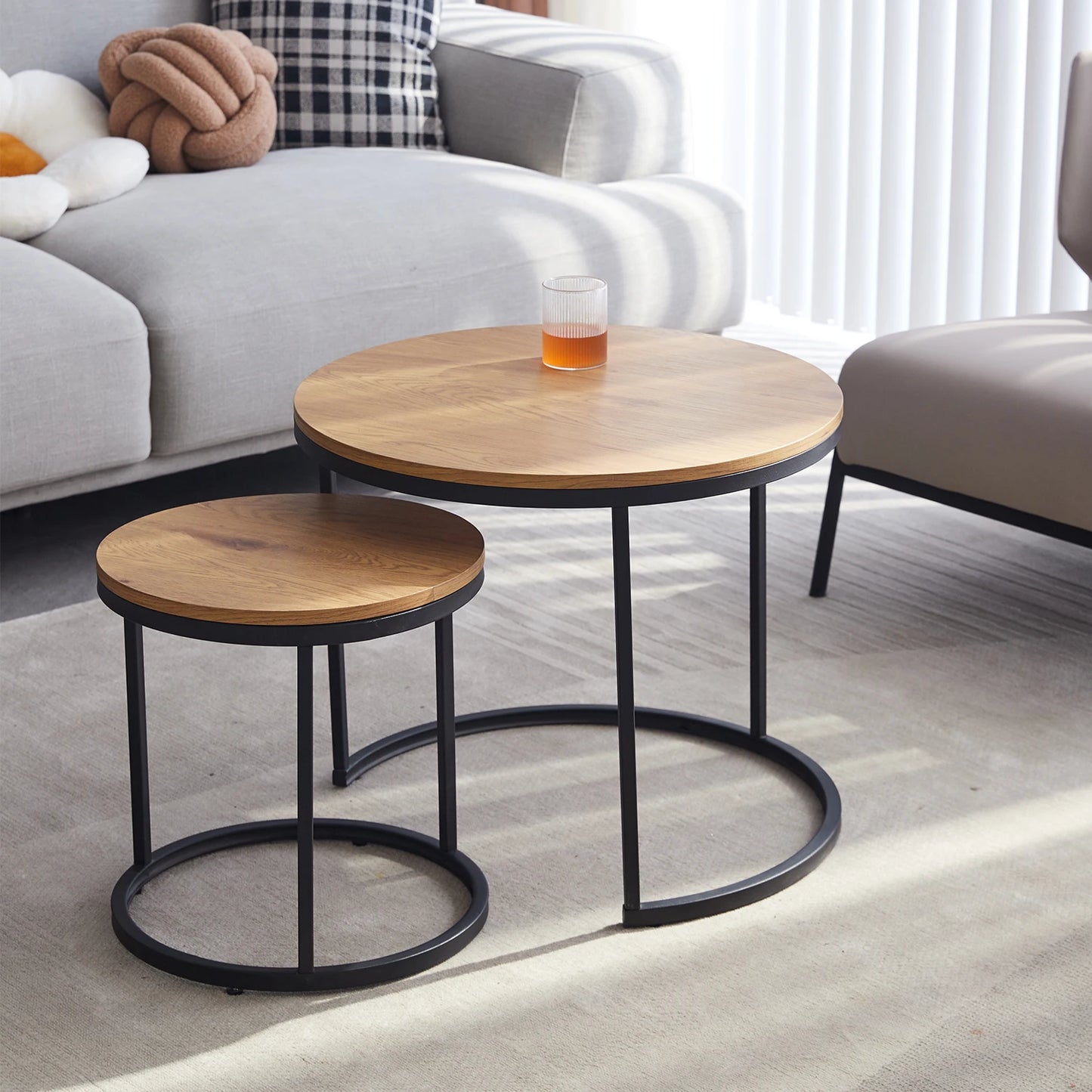 EGOONM 2Pcs Nordic Coffee Table 2 in 1 Round Combination Office Tea table Modern Minimalist Home Sofa Ins Side Table Living Room
