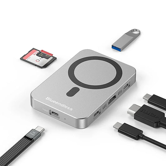 Magnetic 8 in 1 USB C Hub with 100W PD Charging NVME M2 SSD Enclosure USB 3.2 Multifunction Docking Station