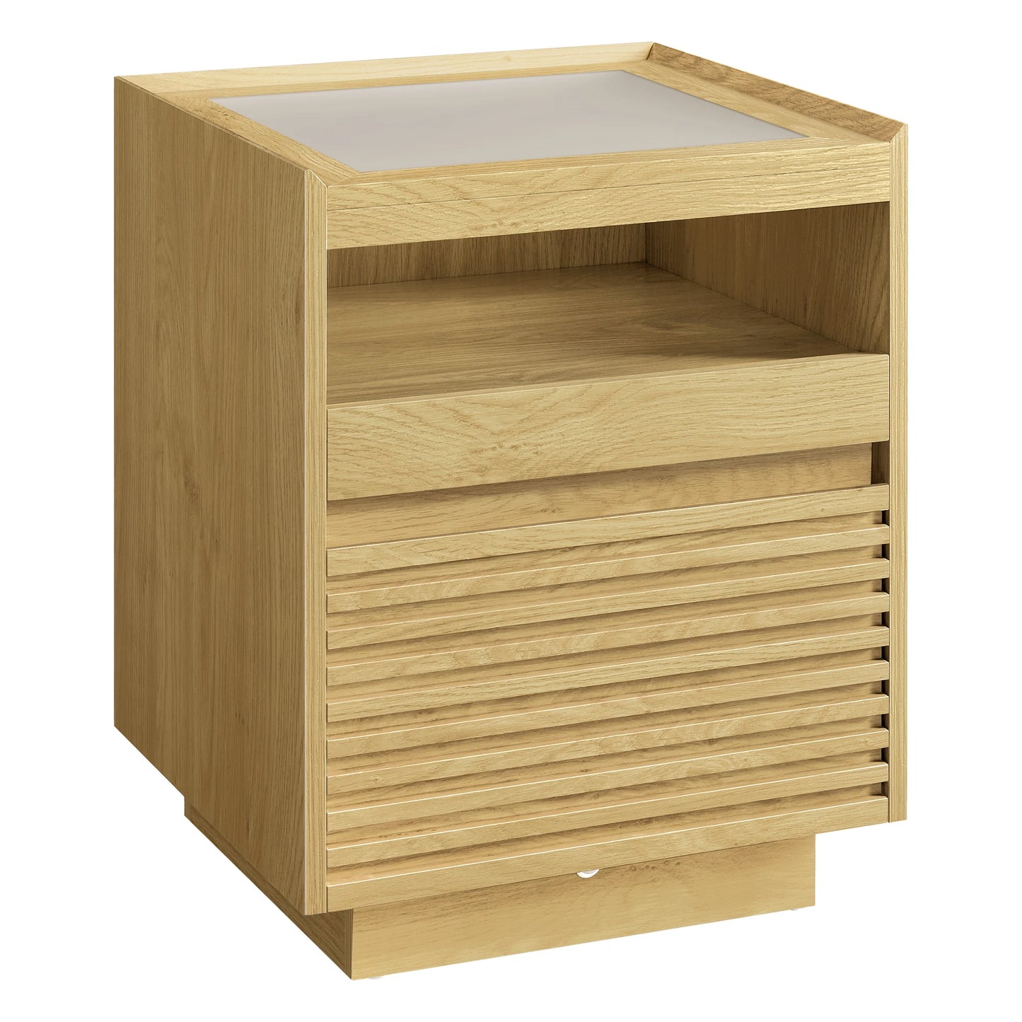 VASAGLE bedside table with LED lighting, side table table, drawer, pull-out shelf, top lighting in 3 colours adjustable