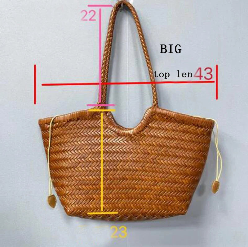 Fashion Leather Handbags Woman Cow Second Layer Split Leather Weave Shopping Bags Basket Tote Purse Handle Bags