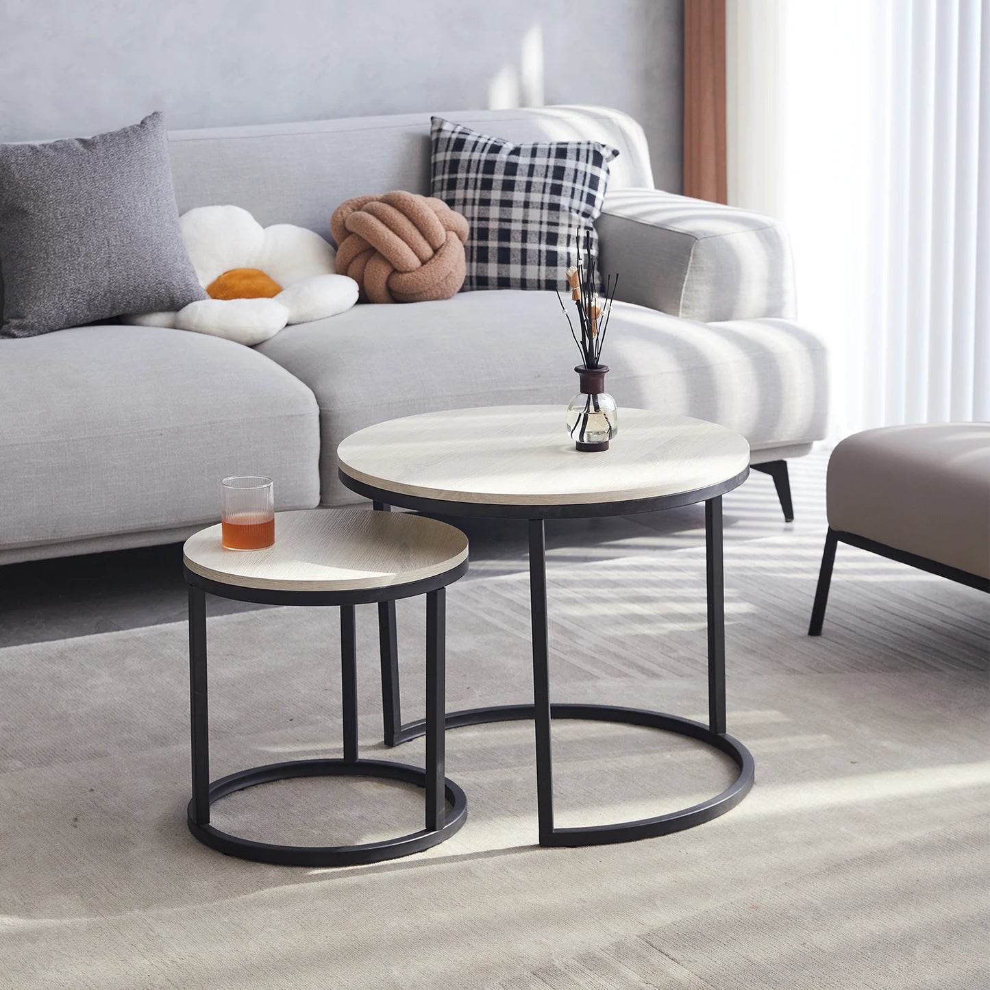EGOONM 2Pcs Nordic Coffee Table 2 in 1 Round Combination Office Tea table Modern Minimalist Home Sofa Ins Side Table Living Room