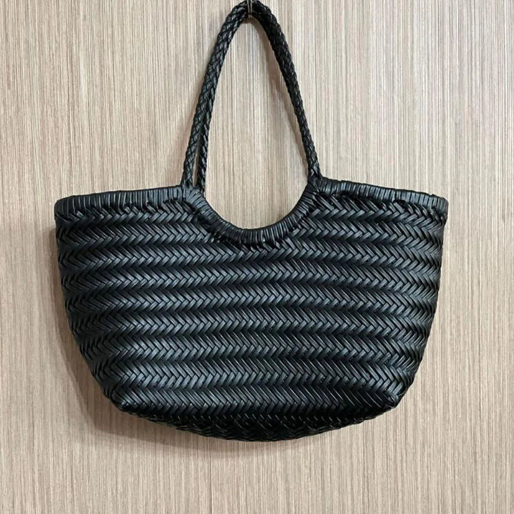 Fashion Leather Handbags Woman Cow Second Layer Split Leather Weave Shopping Bags Basket Tote Purse Handle Bags