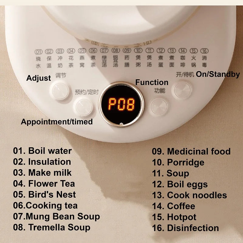 2L Health Kettle Temperature Control Glass Flower teapot Home Electric Kettle Appointment Stew Boil Kettle Multi-function 220V