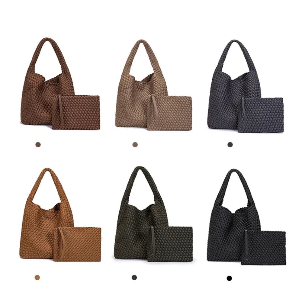 New Neoprene Leather Woven Underarm Bag Pure Hand-woven Bags Basket Design Large Capacity Shoulder Bag Commuter Classic Handbag