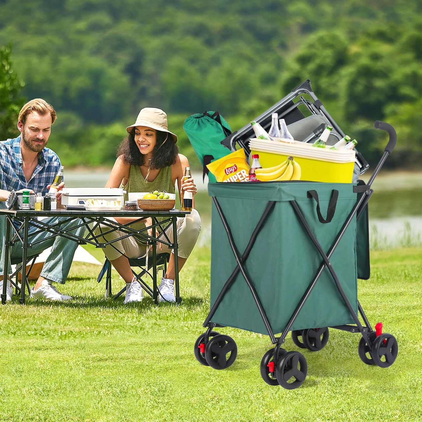 Folding Hand Truck Black Big Lightweight Cart Portable Telescopic Dolly Backpack Luggage Travel Moving Shopping Trolley