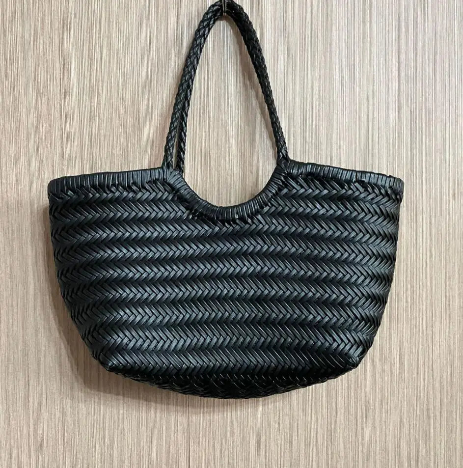 Fashion Leather Handbags Woman Cow Second Layer Split Leather Weave Shopping Bags Basket Tote Purse Handle Bags