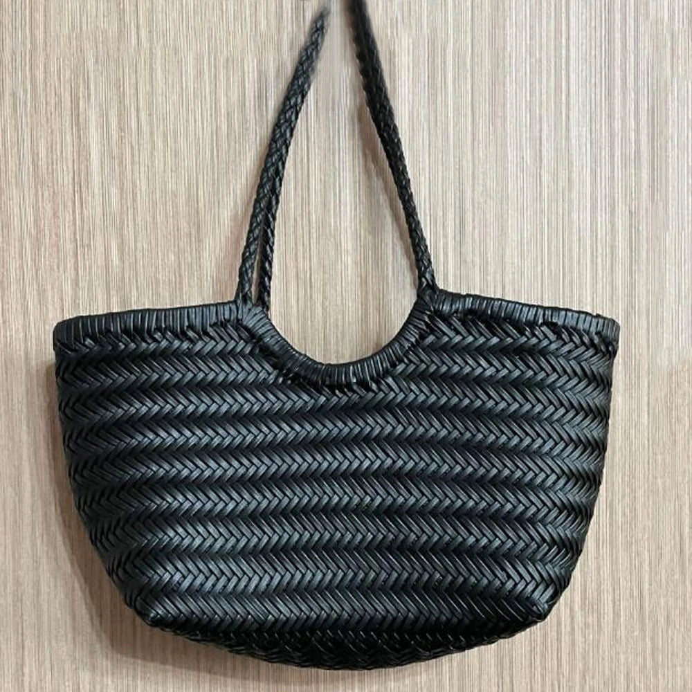 Fashion Leather Handbags Woman Cow Second Layer Split Leather Weave Shopping Bags Basket Tote Purse Handle Bags