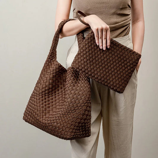 New Neoprene Leather Woven Underarm Bag Pure Hand-woven Bags Basket Design Large Capacity Shoulder Bag Commuter Classic Handbag