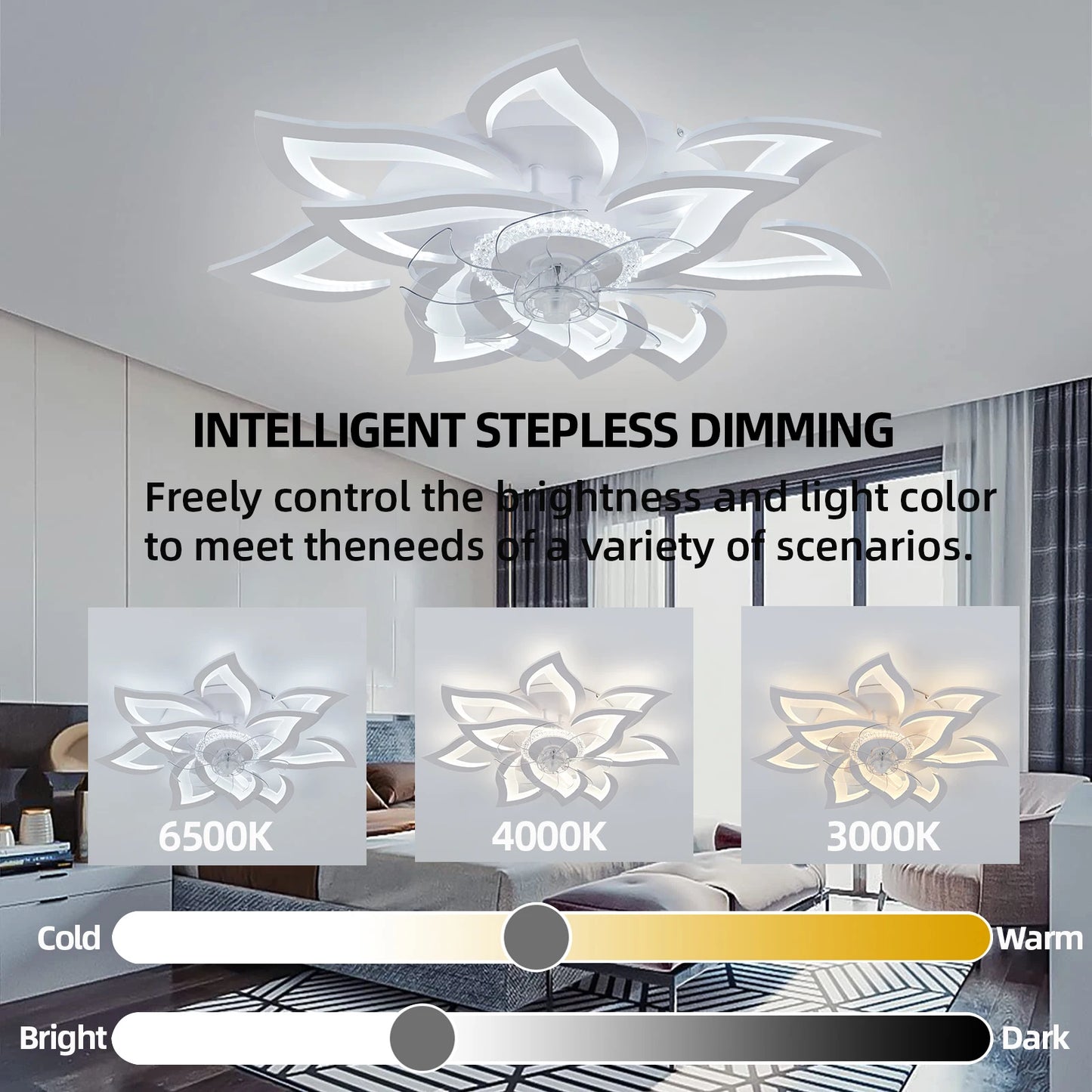 New style ceiling fan light modern LED fan light 92W smart remote control ceiling fan with light  living room bedroom