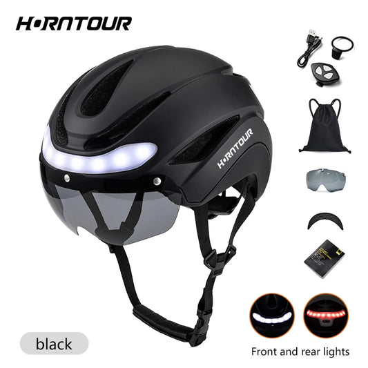 Horntour Road Bicycle Helmet Led Lights With Magnetic Googles & Sun Visor  Ride Racing Ultralight Adult Road Bike Helmet 400g