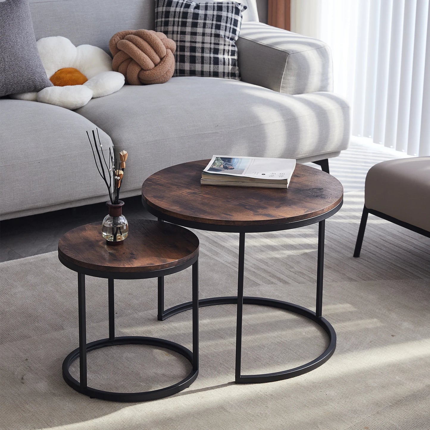 EGOONM 2Pcs Nordic Coffee Table 2 in 1 Round Combination Office Tea table Modern Minimalist Home Sofa Ins Side Table Living Room