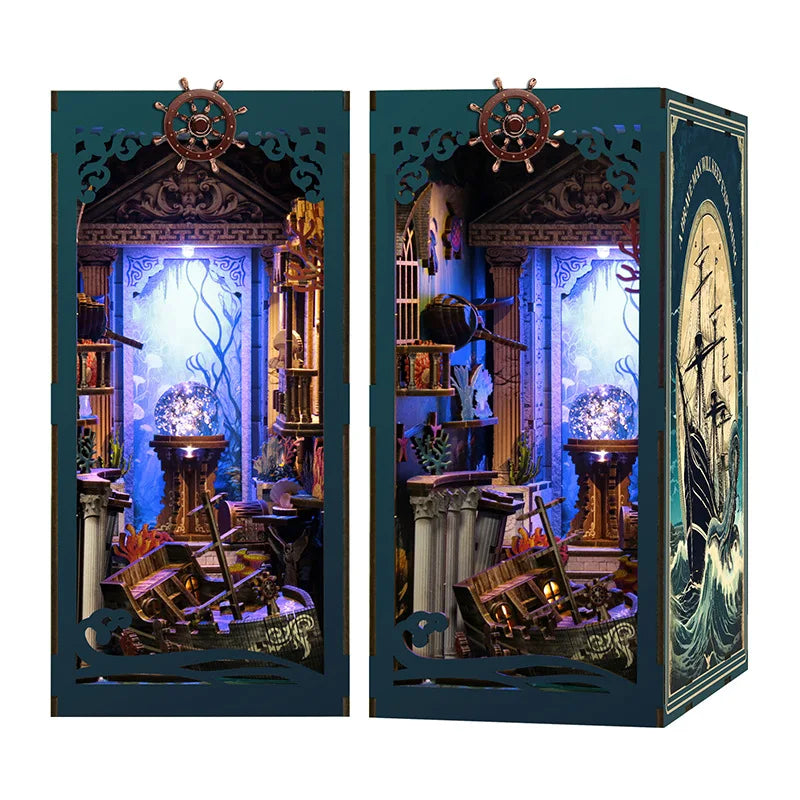 DIY Wooden Book Nook Riddle On The Seabed Bookend Figurines Miniatures Kits Handmade Bookshelf Friends Gifts Home Decor Crafts