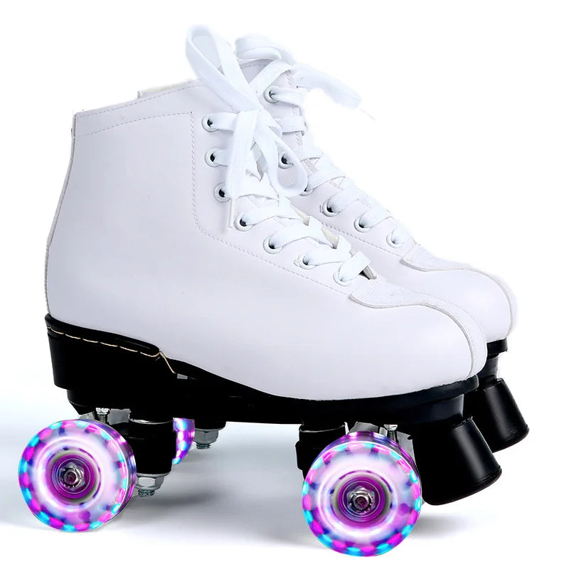 Roller Skates Shoes 4 Wheels Flash Wheel Microfiber Leather & PU Rubber Adult Men Women Unisex Sliding Quad Training Shoes 36-45