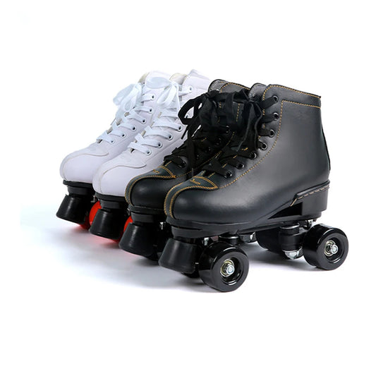 Roller Skates Shoes 4 Wheels Flash Wheel Microfiber Leather & PU Rubber Adult Men Women Unisex Sliding Quad Training Shoes 36-45