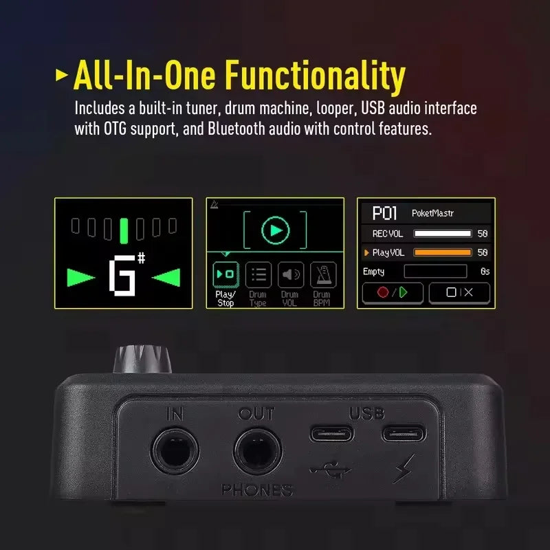 Sonicake Pocket Master Portable Electric Guitar Integrated Effect Device Pocket Bass Bluetooth Drum Machine Internal Recording