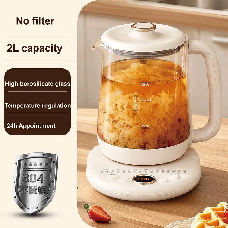 2L Health Kettle Temperature Control Glass Flower teapot Home Electric Kettle Appointment Stew Boil Kettle Multi-function 220V