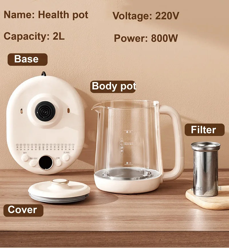 2L Health Kettle Temperature Control Glass Flower teapot Home Electric Kettle Appointment Stew Boil Kettle Multi-function 220V
