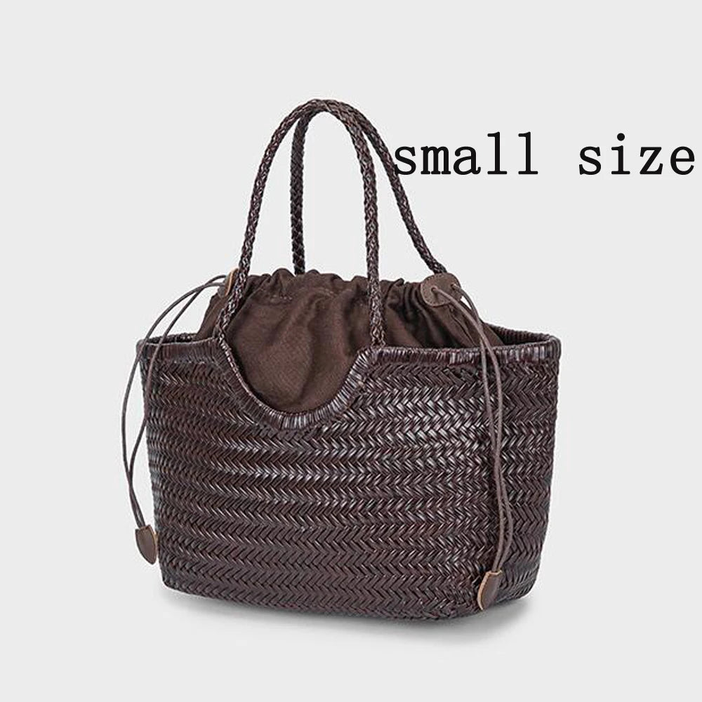 Fashion Leather Handbags Woman Cow Second Layer Split Leather Weave Shopping Bags Basket Tote Purse Handle Bags