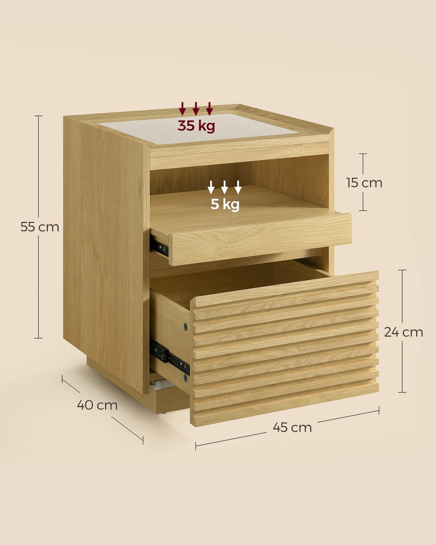 VASAGLE bedside table with LED lighting, side table table, drawer, pull-out shelf, top lighting in 3 colours adjustable