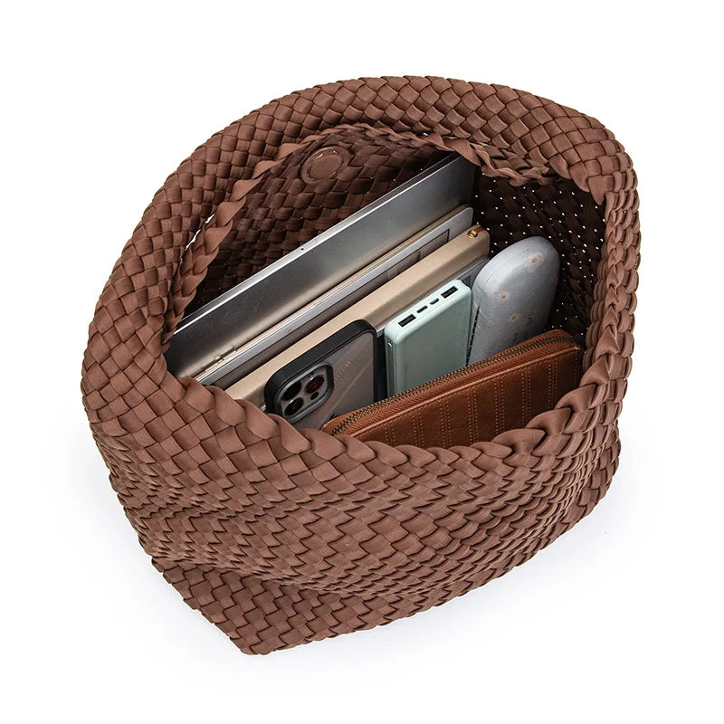New Neoprene Leather Woven Underarm Bag Pure Hand-woven Bags Basket Design Large Capacity Shoulder Bag Commuter Classic Handbag